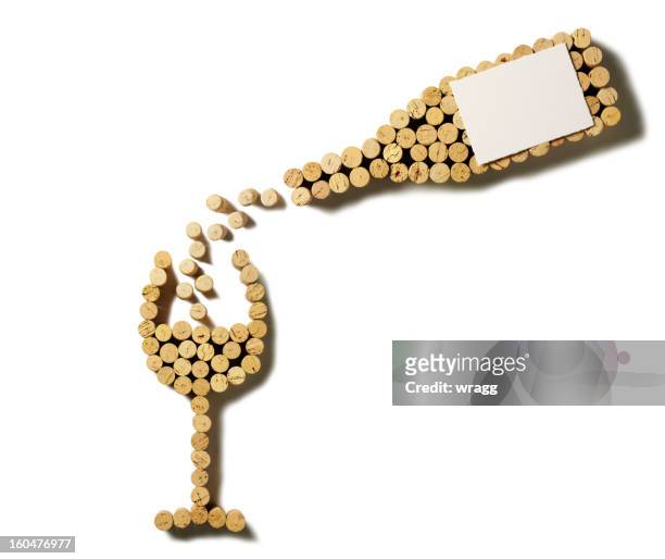 cork pouring wine bottle and glass - cork stopper 個照片及圖片檔
