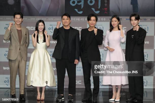 South Korean actors Lee Hak-joo, Lee Da-in, director Kim Sung-Yong, actors Namkoong Min, Ahn Eun-jin and Kim Yoon-Woo attend the press conference for...