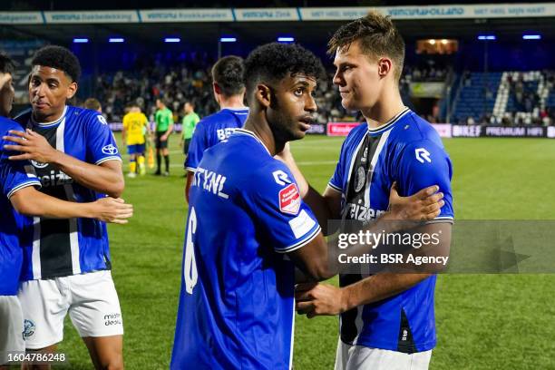 Kacper Kostorz of FC Den Bosch interacts with Gedion Zelalem of FC Den Bosch during the Dutch Keuken Kampioen Divisie match between FC Den Bosch and...