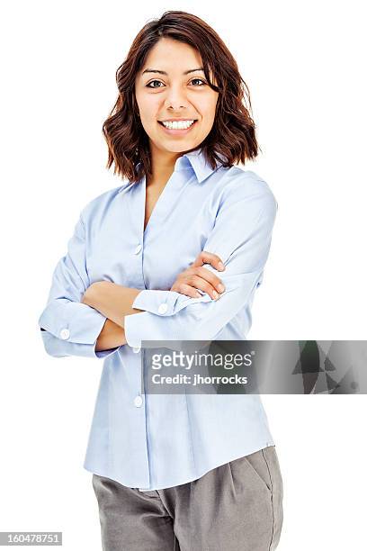 attractive young hispanic businesswoman - curly hair woman white shirt stock pictures, royalty-free photos & images