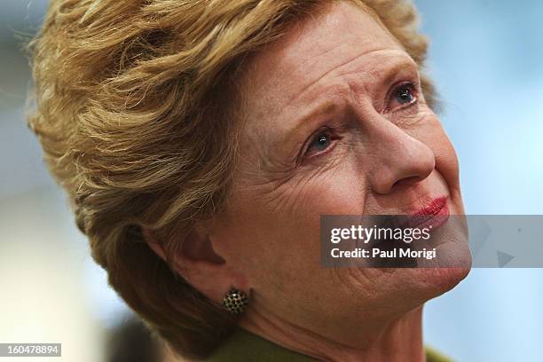Senator Debbie Stabenow listens to the discussion at the "Silver Lining Playbook" Mental Health Progress Press Conference at Center For American...