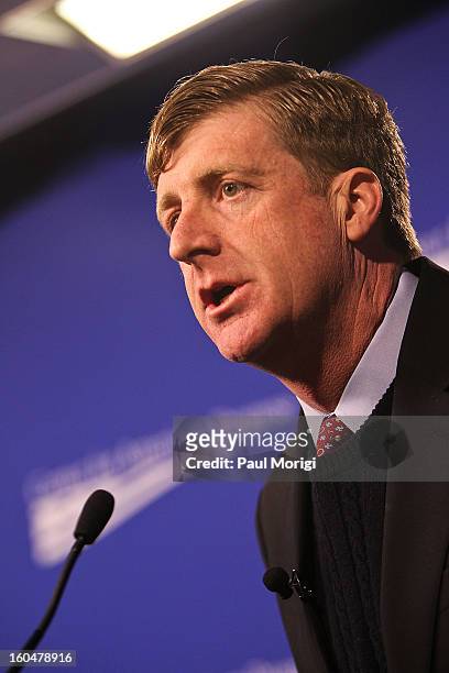 Former Rep. Patrick Kennedy makes a few remarks at the "Silver Lining Playbook" Mental Health Progress Press Conference at Center For American...