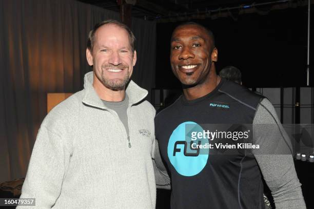 Former NFL Coach Bill Cowher and former NFL player Shannon Sharpe attend The Flywheel Challenge at the NFL House hosted by Shannon Sharpe at The...