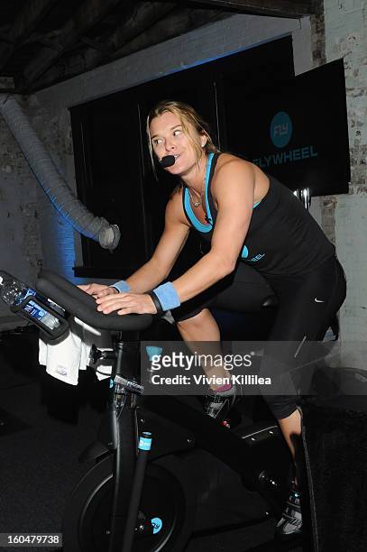 Trainer Holly Rilinger attends The Flywheel Challenge at the NFL House hosted by Shannon Sharpe at The Chicory on February 1, 2013 in New Orleans,...