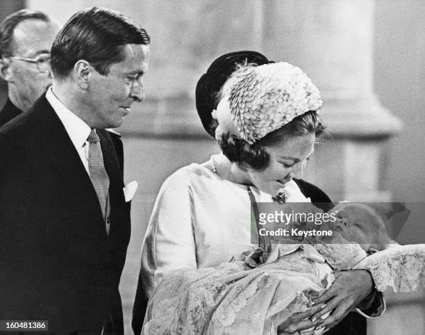 Princess Beatrix and Prince Claus with their son Prince Willem-Alexander during his christening in the Hague, 2nd September 1967.