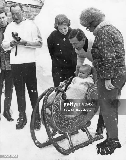 Prince Claus of the Netherlands with Princess Beatrix and their son Willem-Alexander, Prince of Orange during a holiday in Lech, Austria, 4th March...