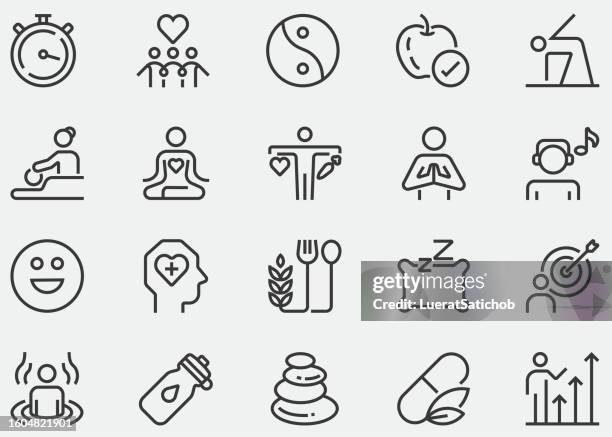 wellness, empathy, meditation, health, yoga, healthy lifestyle, eating, fitness, workout, spa,relaxation, diet,exercise, check,healthy food, geriatrics,meditation,mental health,aromatherapy.line icons - perfect timing stock illustrations