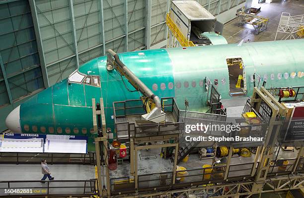 Boeing 747-8 Intercontinental sits on the assembly line June 13, 2012 at the Boeing Factory in Everett, Washington.