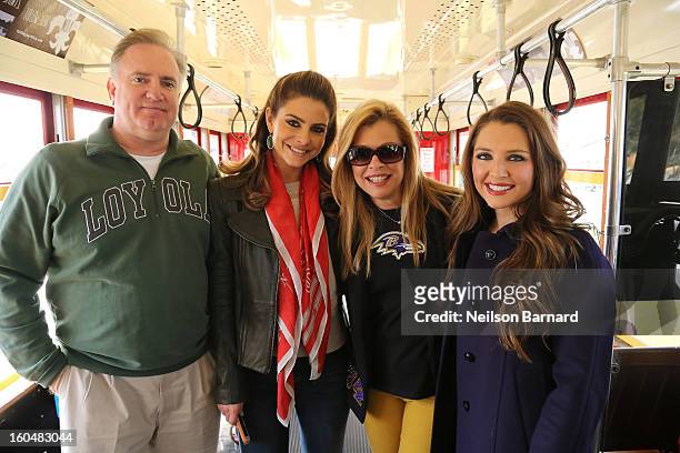 Host Maria Menounos and the Tuohy Family tape a segment for "Extra" in Jackson Square on February 1, 2013 in New Orleans, Louisiana.
