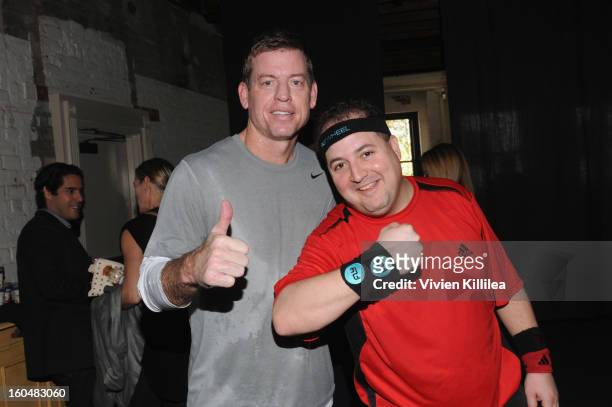 Former NFL Player Troy Aikman and Josh Capon attend The Flywheel Challenge at the NFL House hosted by Shannon Sharpe at The Chicory on February 1,...