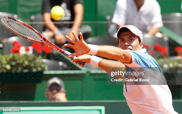 Carlos Berlocq of Argentina in action during the first match of the series between Argentina and Germany in the first round of Davis Cup at Parque...