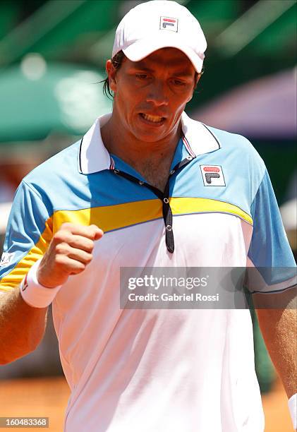 Carlos Berlocq of Argentina in action during the first match of the series between Argentina and Germany in the first round of Davis Cup at Parque...