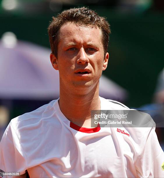 Philipp Kohlschreiber of Germany gestures during the first match of the series between Argentina and Germany in the first round of Davis Cup at...