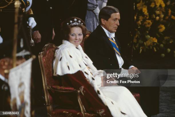 Crown Princess Beatrix of the Netherlands is crowned Queen following the abdication of Queen Juliana of the Netherlands, at the New Church in...