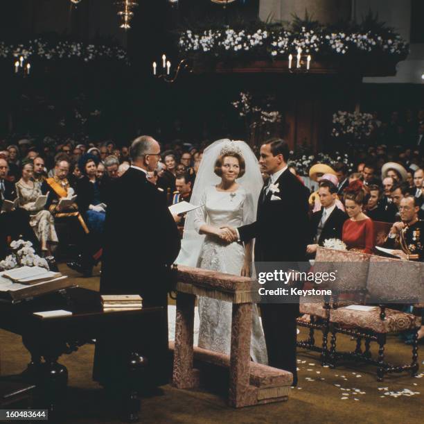 The wedding of Crown Princess Beatrix of the Netherlands to Claus von Amsberg in the Town Hall in Amsterdam, Holland, 10th March 1966.