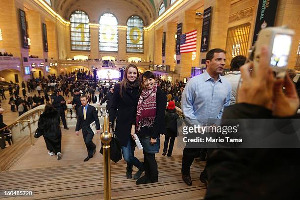 Two woman pose for a picture in Grand Central Terminal during centennial celebrations on the day the famed Manhattan transit hub turns 100 years old...