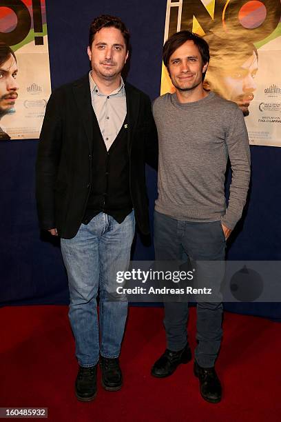 Director Pablo Larrain and Gael Garcia Bernal attend 'NO!' Germany Premiere at Filmtheater am Friedrichshain on February 1, 2013 in Berlin, Germany.