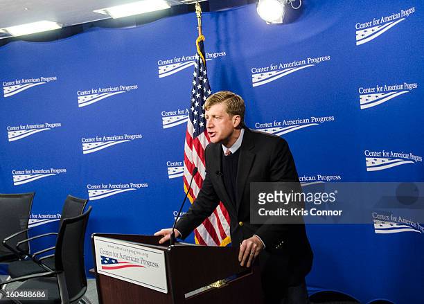 Former U.S. Representative Patrick Kennedy speaks during the "Silver Lining Playbook" mental health progress press conference at Center For American...