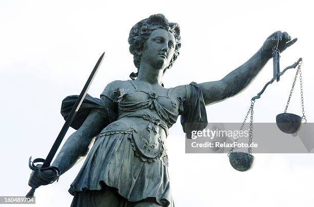 justicia - sculpture at justice fountain in frankfurt city, germany - justice stock pictures, royalty-free photos & images