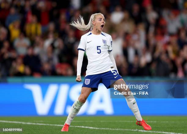 Alex Greenwood of England reacts after her penalty kick against Nigeria during the FIFA Women's World Cup Australia & New Zealand 2023 Round of 16...