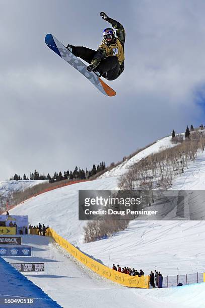 Scott James of Australia competes in the FIS Snowboard Halfpipe World Cup at the Sprint U.S. Grand Prix at Park City Mountain on February 1, 2013 in...
