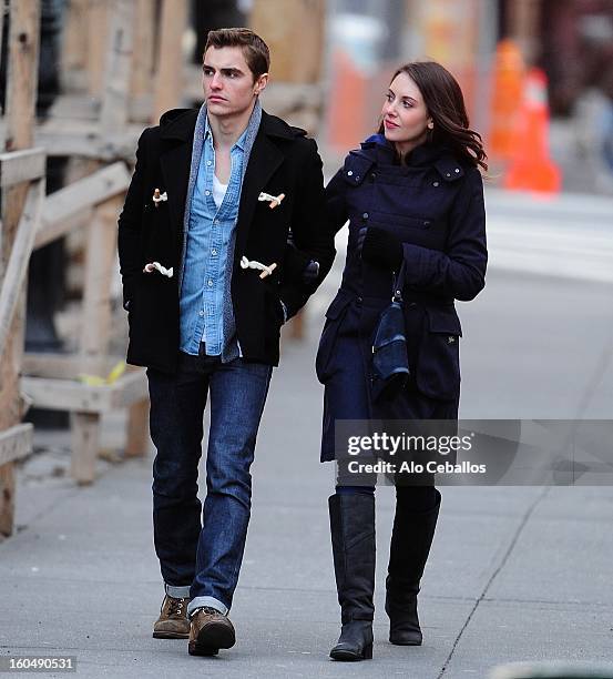Dave Franco and Alison Brie are seen in the West Village on February 1, 2013 in New York City.