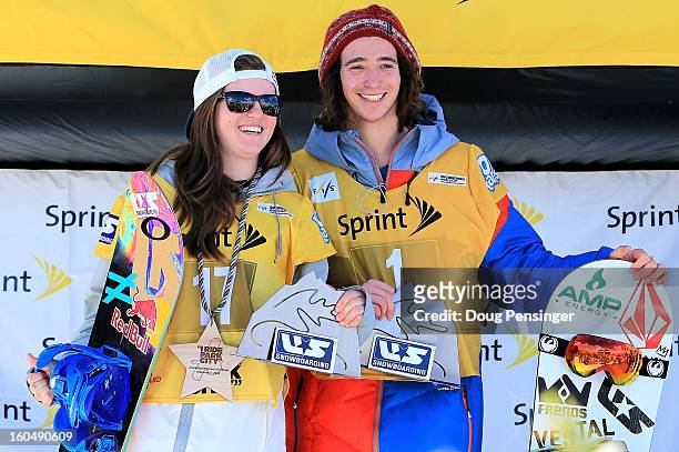Arielle Gold and Luke Mitrani take the podium after they both clinched the Sprint U.S. Grand Prix season title, along with the U.S. Championship...