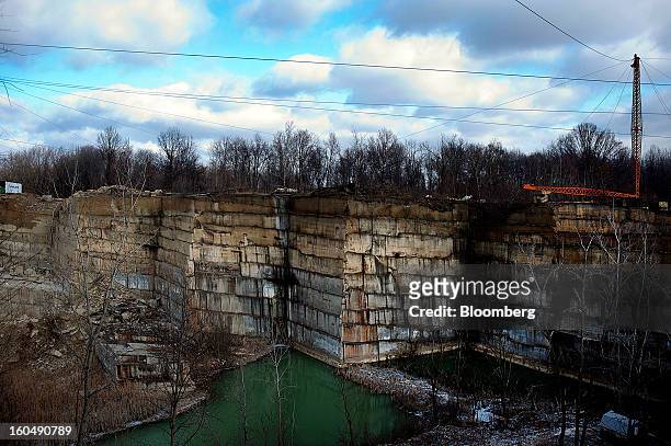 Cut blocks of sandstone wait to extracted from the sandstone quarry at the Cleveland Quarries facility in Vermilion, Ohio, U.S., on Friday, Feb. 1,...