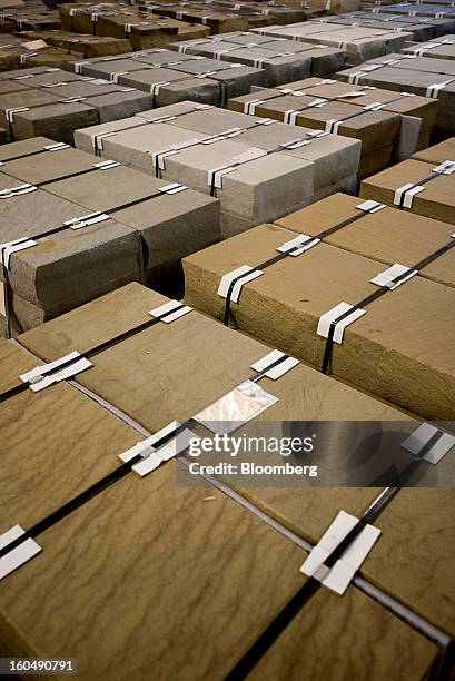Packaged blocks sandstone sit prepared for delivery at the Cleveland Quarries facility in Vermilion, Ohio, U.S., on Friday, Feb. 1, 2013. Spending on...