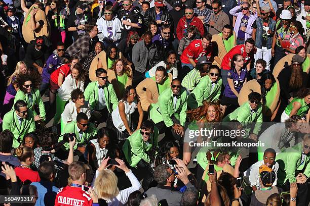 Gangnam Style" flash mob breaks out on Bourbon Street to celebrate Psy's Wonderful Pistachios Super Bowl commercial on February 1, 2013 in New...