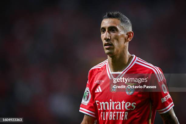 Angel Di Maria of SL Benfica looks on during the Supercopa de Portugal Final match between SL Benfica v FC Porto at Estadio Municipal de Aveiro on...