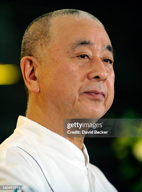 Chef Nobu Matsuhisa speaks during a preview for the Nobu Restaurant and Lounge Caesars Palace on February 1, 2013 in Las Vegas, Nevada. The Nobu...