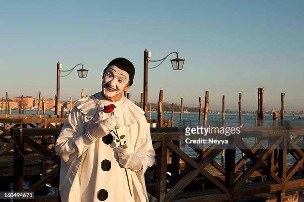 venice carnival 2012 - pierrot clown stock pictures, royalty-free photos & images
