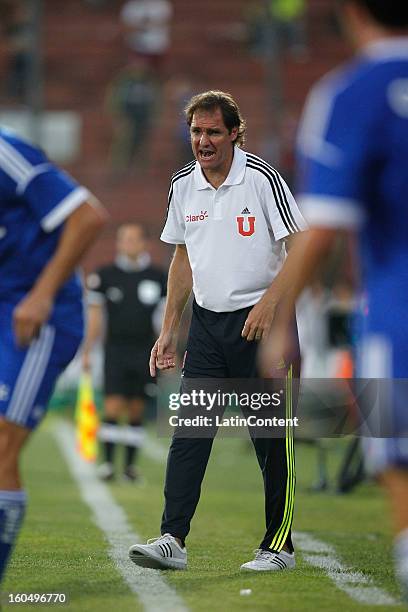 Dario Franco coach of Universidad de Chile gestures during a match between Universidad de Chile and Audax Italiano as part of the Torneo Transición...