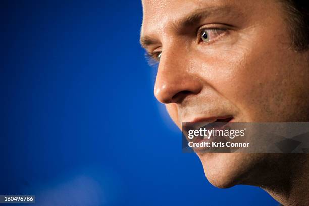 Actor Bradley Cooper speaks during the "Silver Lining Playbook" mental health progress press conference at Center For American Progress on February...