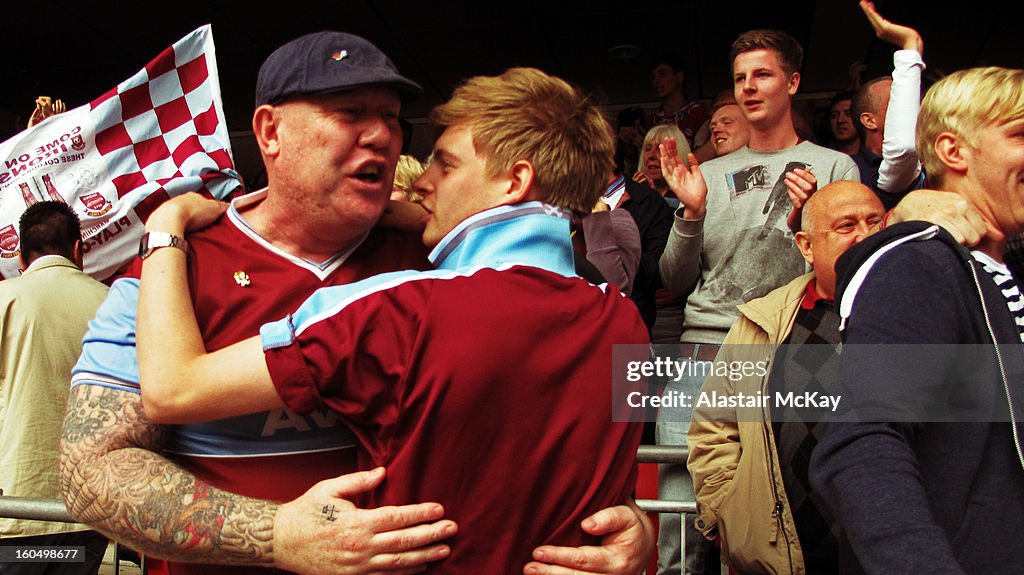 West Ham football fans celebrate goal