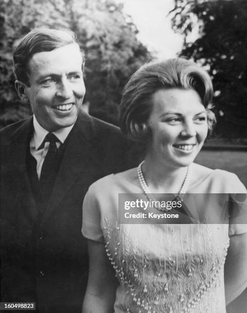 Princess Beatrix of the Netherlands and her fiancee Claus van Amsberg after they announced the date of their wedding, Netherlands, 28th June 1965.