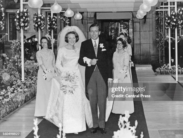 The wedding of Crown Princess Beatrix of the Netherlands to Claus von Amsberg at the Town Hall in Amsterdam, Holland, 10th March 1966.