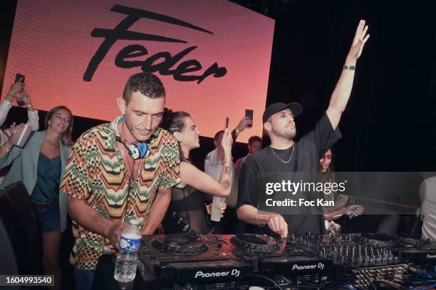 Remy Baldo and DJ Feder perform during Delices Sonores DJ Sets At Citadelle of Saint Tropez on august 9, 2023 in Saint Tropez, France.