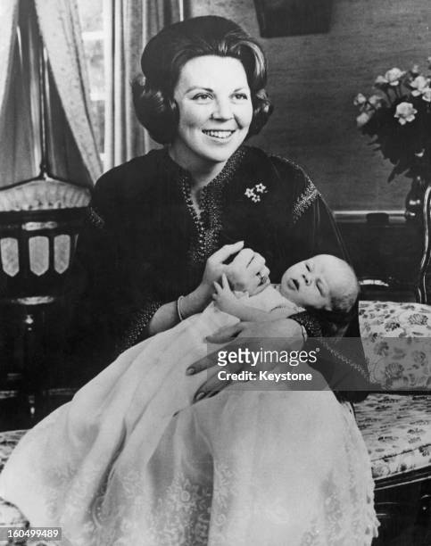 Princess Beatrix, Crown Princess of Holland, with her son Prince Willem-Alexander, 18th May 1967.