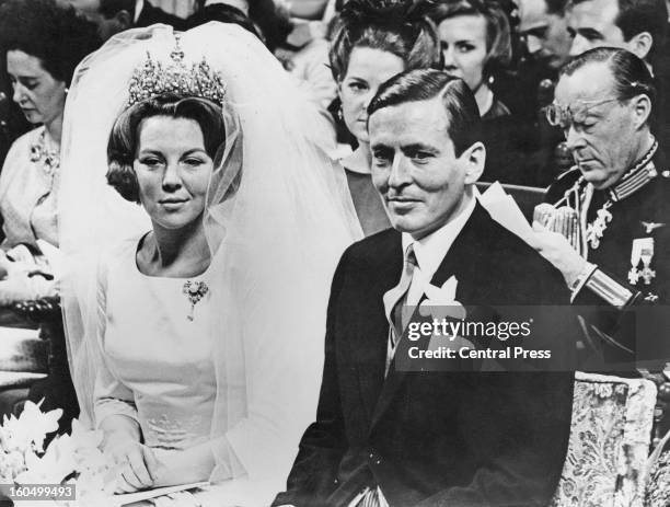The wedding of Crown Princess Beatrix of the Netherlands to Claus von Amsberg in the Westerkerk in Amsterdam, Holland, 10th March 1966.