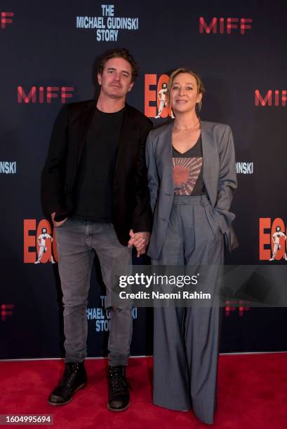 Asher Keddie and Vincent Fantauzzo (L attends the world premiere of "Ego: The Michael Gudinski Story" at the Melbourne International Film Festival on...