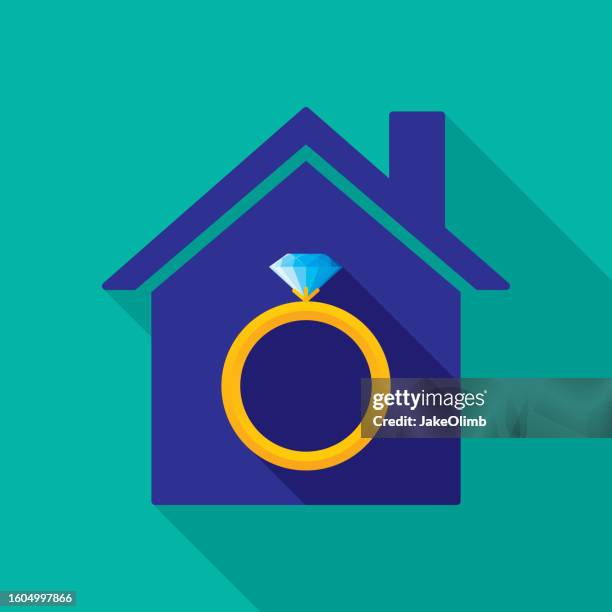 house wedding ring icon flat - couple buying a house stock illustrations