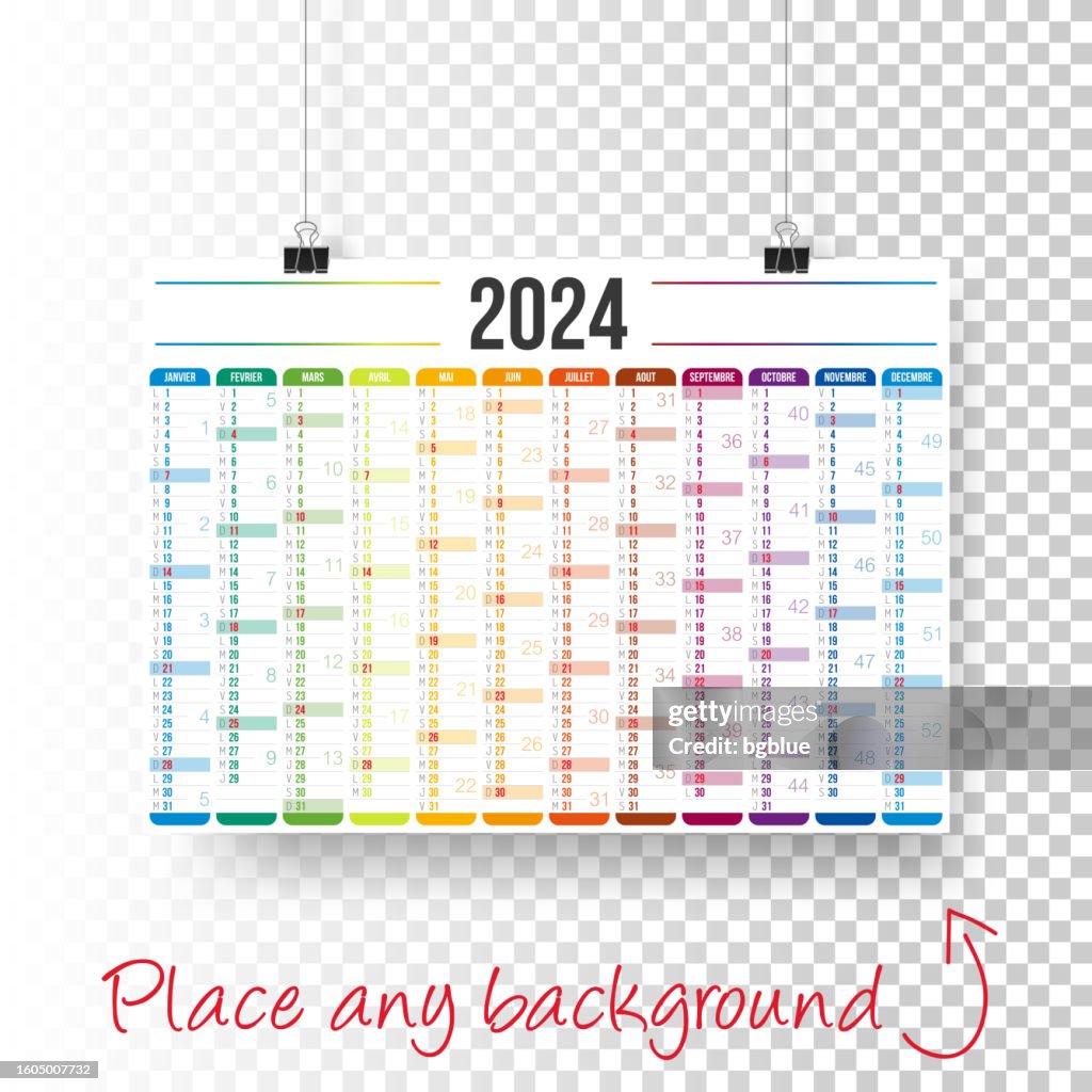 French Calendar 2024 - Poster on blank brackground