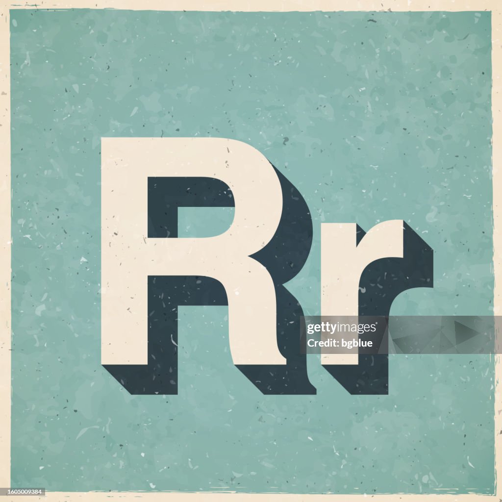 Letter R - Uppercase and lowercase. Icon in retro vintage style - Old textured paper