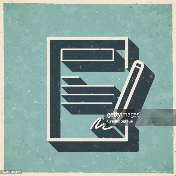 stockillustraties, clipart, cartoons en iconen met contract. icon in retro vintage style - old textured paper - erfenis