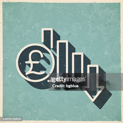 Pound rate decrease. Icon in retro vintage style - Old textured paper Pound rate decrease. Icon in retro vintage style - Old textured paper