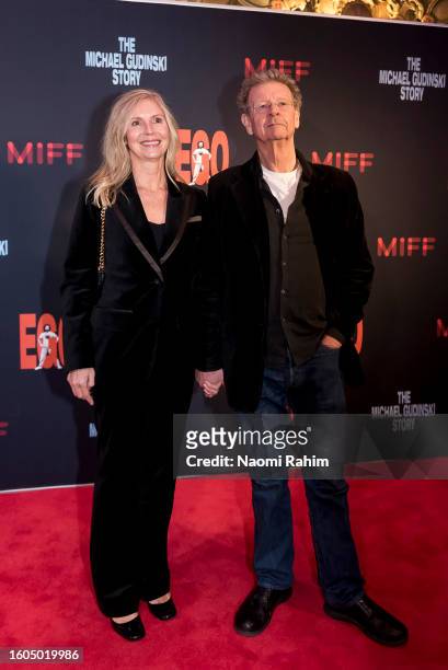 Red Symons and Sally Moore attends the world premiere of "Ego: The Michael Gudinski Story" at the Melbourne International Film Festival on August 10,...