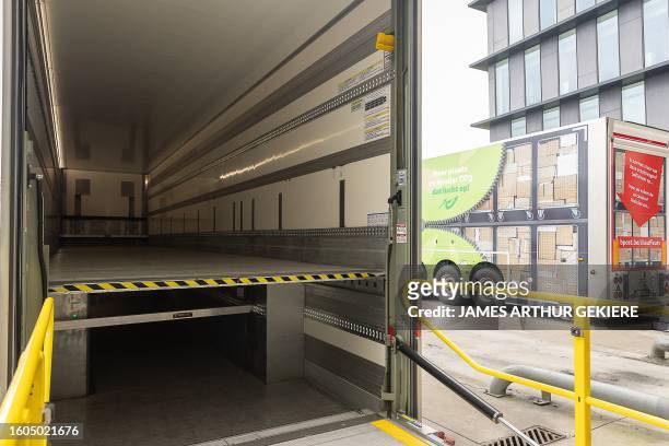 Illustration picture shows the presentation of the new Double Deck Trailers at bpost Brussels X sorting center, in Brussels, Thursday 17 August 2023....