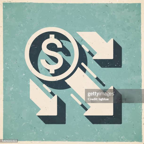 dollar decrease. icon in retro vintage style - old textured paper - ancient bust stock illustrations